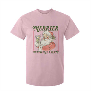 Merrier With Martinis T Shirt For Kid Funny Retro Santa Christmas Cocktail Lover TS02 Light Pink Print Your Wear