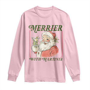 Merrier With Martinis Long Sleeve Shirt Funny Retro Santa Christmas Cocktail Lover TS02 Light Pink Print Your Wear