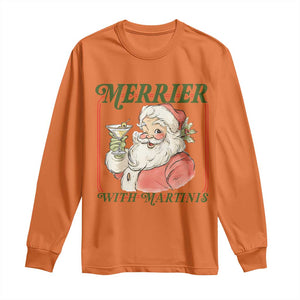 Merrier With Martinis Long Sleeve Shirt Funny Retro Santa Christmas Cocktail Lover TS02 Orange Print Your Wear