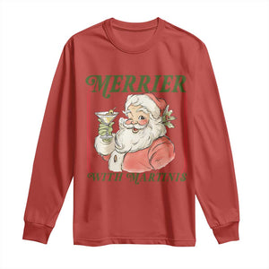 Merrier With Martinis Long Sleeve Shirt Funny Retro Santa Christmas Cocktail Lover TS02 Red Print Your Wear