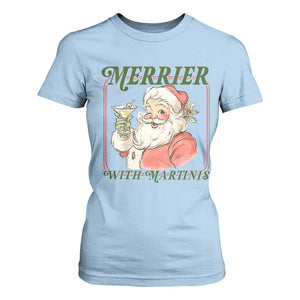 Merrier With Martinis T Shirt For Women Funny Retro Santa Christmas Cocktail Lover TS02 Light Blue Print Your Wear