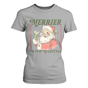 Merrier With Martinis T Shirt For Women Funny Retro Santa Christmas Cocktail Lover TS02 Sport Gray Print Your Wear