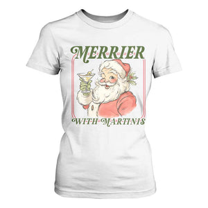 Merrier With Martinis T Shirt For Women Funny Retro Santa Christmas Cocktail Lover TS02 White Print Your Wear