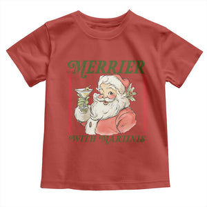 Merrier With Martinis Toddler T Shirt Funny Retro Santa Christmas Cocktail Lover TS02 Red Print Your Wear
