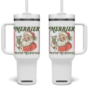 Merrier With Martinis Tumbler With Handle Funny Retro Santa Christmas Cocktail Lover TS02 One Size: 40 oz White Print Your Wear