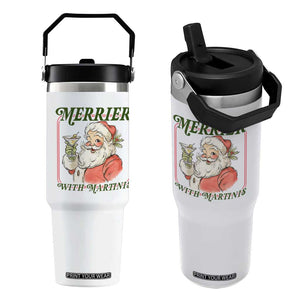 Merrier With Martinis Flip Straw Tumbler Funny Retro Santa Christmas Cocktail Lover TS02 One Size: 30 oz White Print Your Wear