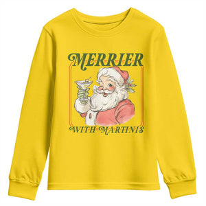 Merrier With Martinis Youth Sweatshirt Funny Retro Santa Christmas Cocktail Lover TS02 Daisy Print Your Wear
