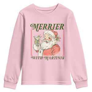 Merrier With Martinis Youth Sweatshirt Funny Retro Santa Christmas Cocktail Lover TS02 Light Pink Print Your Wear