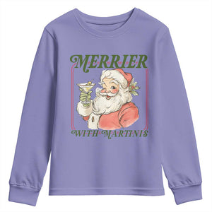 Merrier With Martinis Youth Sweatshirt Funny Retro Santa Christmas Cocktail Lover TS02 Violet Print Your Wear