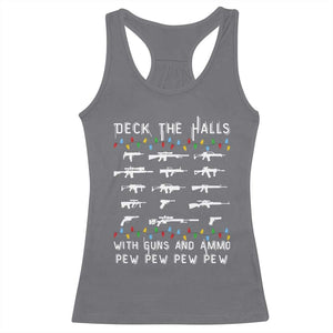 Deck the Halls with Guns and Ammo Racerback Tank Top Funny Pew Pew Christmas Meme for Second Amendment Fans TS02 Charcoal Print Your Wear