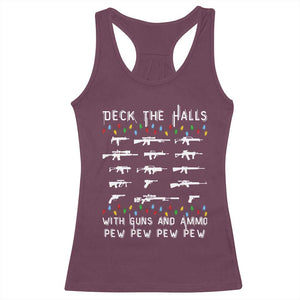 Deck the Halls with Guns and Ammo Racerback Tank Top Funny Pew Pew Christmas Meme for Second Amendment Fans TS02 Maroon Print Your Wear
