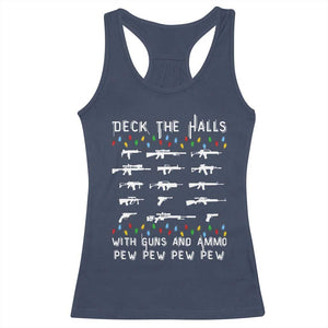 Deck the Halls with Guns and Ammo Racerback Tank Top Funny Pew Pew Christmas Meme for Second Amendment Fans TS02 Navy Print Your Wear