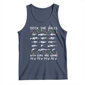 Deck the Halls with Guns and Ammo Tank Top Funny Pew Pew Christmas Meme for Second Amendment Fans TS02 Navy Print Your Wear