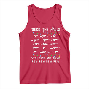 Deck the Halls with Guns and Ammo Tank Top Funny Pew Pew Christmas Meme for Second Amendment Fans TS02 Red Print Your Wear