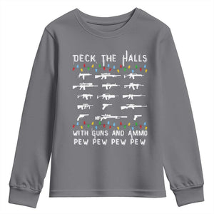 Deck the Halls with Guns and Ammo Youth Sweatshirt Funny Pew Pew Christmas Meme for Second Amendment Fans TS02 Charcoal Print Your Wear