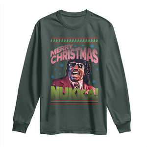 Funny Retro Merry Christmas Nukka Parody Long Sleeve Shirt Xmas Throwback Parody Urban Comedy TS02 Dark Forest Green Print Your Wear