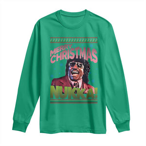Funny Retro Merry Christmas Nukka Parody Long Sleeve Shirt Xmas Throwback Parody Urban Comedy TS02 Irish Green Print Your Wear