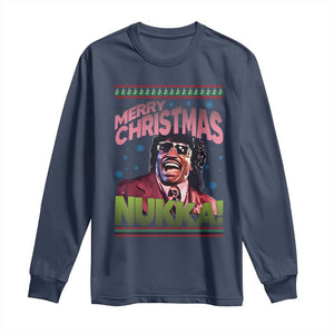 Funny Retro Merry Christmas Nukka Parody Long Sleeve Shirt Xmas Throwback Parody Urban Comedy TS02 Navy Print Your Wear