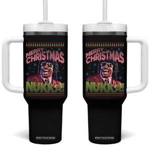 Funny Retro Merry Christmas Nukka Parody Tumbler With Handle Xmas Throwback Parody Urban Comedy TS02 One Size: 40 oz Black Print Your Wear