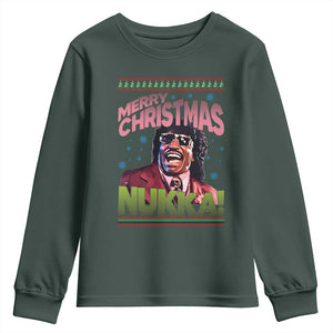 Funny Retro Merry Christmas Nukka Parody Youth Sweatshirt Xmas Throwback Parody Urban Comedy TS02 Dark Forest Green Print Your Wear