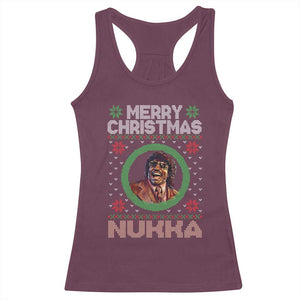 Funny Retro Merry Christmas Nukka Parody Racerback Tank Top Holiday Cheer 90s Xmas Throwback Parody TS02 Maroon Print Your Wear
