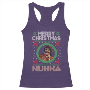 Funny Retro Merry Christmas Nukka Parody Racerback Tank Top Holiday Cheer 90s Xmas Throwback Parody TS02 Purple Print Your Wear