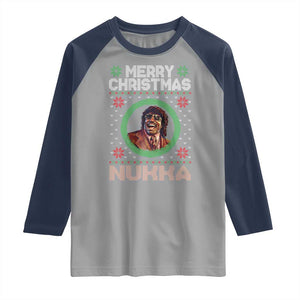 Funny Retro Merry Christmas Nukka Parody Raglan Shirt Holiday Cheer 90s Xmas Throwback Parody TS02 Sport Gray Navy Print Your Wear