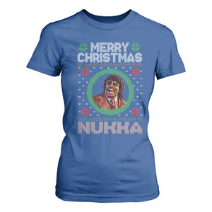 Funny Retro Merry Christmas Nukka Parody T Shirt For Women Holiday Cheer 90s Xmas Throwback Parody TS02 Royal Blue Print Your Wear