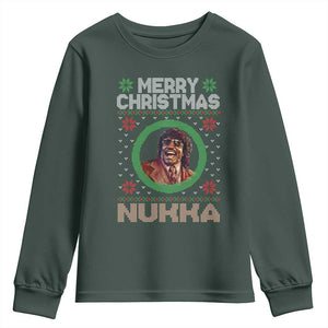Funny Retro Merry Christmas Nukka Parody Youth Sweatshirt Holiday Cheer 90s Xmas Throwback Parody TS02 Dark Forest Green Print Your Wear