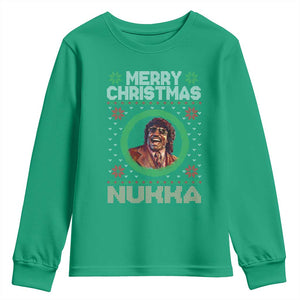 Funny Retro Merry Christmas Nukka Parody Youth Sweatshirt Holiday Cheer 90s Xmas Throwback Parody TS02 Irish Green Print Your Wear