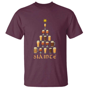 Sláinte Christmas Tree Pint Glass T Shirt Ale Glass Beer Drinking Lover Holiday Party TS02 Maroon Print Your Wear