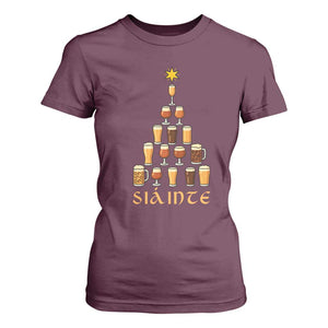 Sláinte Christmas Tree Pint Glass T Shirt For Women Ale Glass Beer Drinking Lover Holiday Party TS02 Maroon Print Your Wear