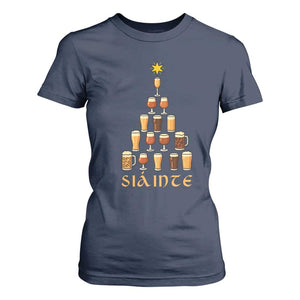 Sláinte Christmas Tree Pint Glass T Shirt For Women Ale Glass Beer Drinking Lover Holiday Party TS02 Navy Print Your Wear