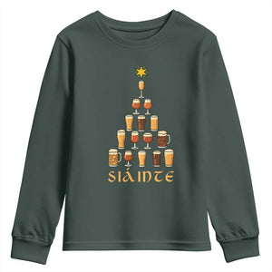 Sláinte Christmas Tree Pint Glass Youth Sweatshirt Ale Glass Beer Drinking Lover Holiday Party TS02 Dark Forest Green Print Your Wear