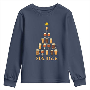 Sláinte Christmas Tree Pint Glass Youth Sweatshirt Ale Glass Beer Drinking Lover Holiday Party TS02 Navy Print Your Wear