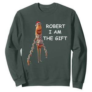 Funny Marcus the Worm in Ugly Christmas Sweater Sweatshirt Robert I Am the Gift Meme Holiday Humor TS02 Dark Forest Green Print Your Wear