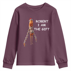 Funny Marcus the Worm in Ugly Christmas Sweater Youth Sweatshirt Robert I Am the Gift Meme Holiday Humor TS02 Maroon Print Your Wear