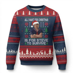 All I Want for Xmas is Steve to Survive Ugly Christmas Sweater Stranger Xmas Wishes Fan Gift TS02 Navy Red Print Your Wear
