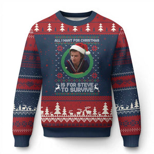 Funny Stranger Xmas Survival Wishes Ugly Christmas Sweater All I Want for Xmas is Steve to Survive Fan Gift TS02 Navy Red Print Your Wear