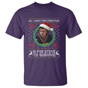 Funny Stranger Xmas Survival Wishes T Shirt All I Want for Christmas is Steve to Survive Fan Gift TS02 Purple Print Your Wear