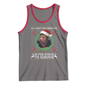 Funny Stranger Xmas Survival Wishes Tank Top All I Want for Christmas is Steve to Survive Fan Gift TS02 Deep Heather Red Print Your Wear