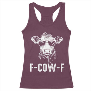 Funny F-Cow-F Cow Attitude Meme Racerback Tank Top Subtle Sass Farm Fresh Humor TS02 Maroon Print Your Wear