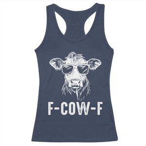 Funny F-Cow-F Cow Attitude Meme Racerback Tank Top Subtle Sass Farm Fresh Humor TS02 Navy Print Your Wear