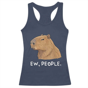 Anti Social Capybara Meme Racerback Tank Top Ew People Sarcastic Funny Introvert Gift TS02 Navy Print Your Wear