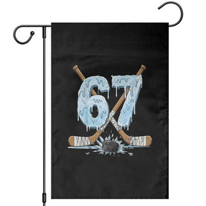 67 Ice Hockey Sticks and Puck Garden Flag Funny Six Seven Brainrot Dripping Number Melting Snow TS02 Black Print Your Wear