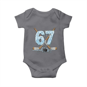 67 Ice Hockey Sticks and Puck Baby Onesie Funny Six Seven Brainrot Dripping Number Melting Snow TS02 Charcoal Print Your Wear