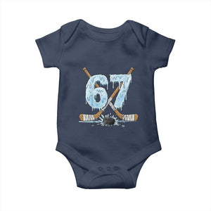 67 Ice Hockey Sticks and Puck Baby Onesie Funny Six Seven Brainrot Dripping Number Melting Snow TS02 Navy Print Your Wear
