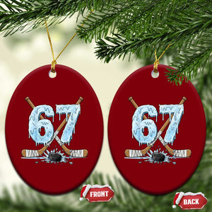 67 Ice Hockey Sticks and Puck Ceramic Ornament Funny Six Seven Brainrot Dripping Number Melting Snow TS02 Print Your Wear