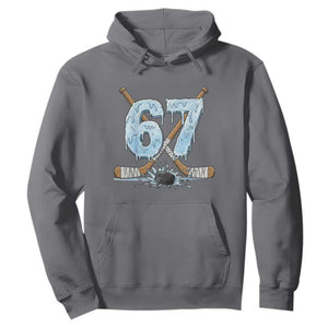 67 Ice Hockey Sticks and Puck Hoodie Funny Six Seven Brainrot Dripping Number Melting Snow TS02 Charcoal Print Your Wear