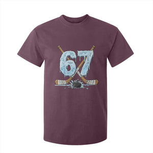 67 Ice Hockey Sticks and Puck T Shirt For Kid Funny Six Seven Brainrot Dripping Number Melting Snow TS02 Maroon Print Your Wear